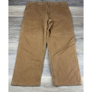 VTG Carhartt Flannel Lined Carpenter Pants 42x30 B111 Brown Canvas - Made In USA